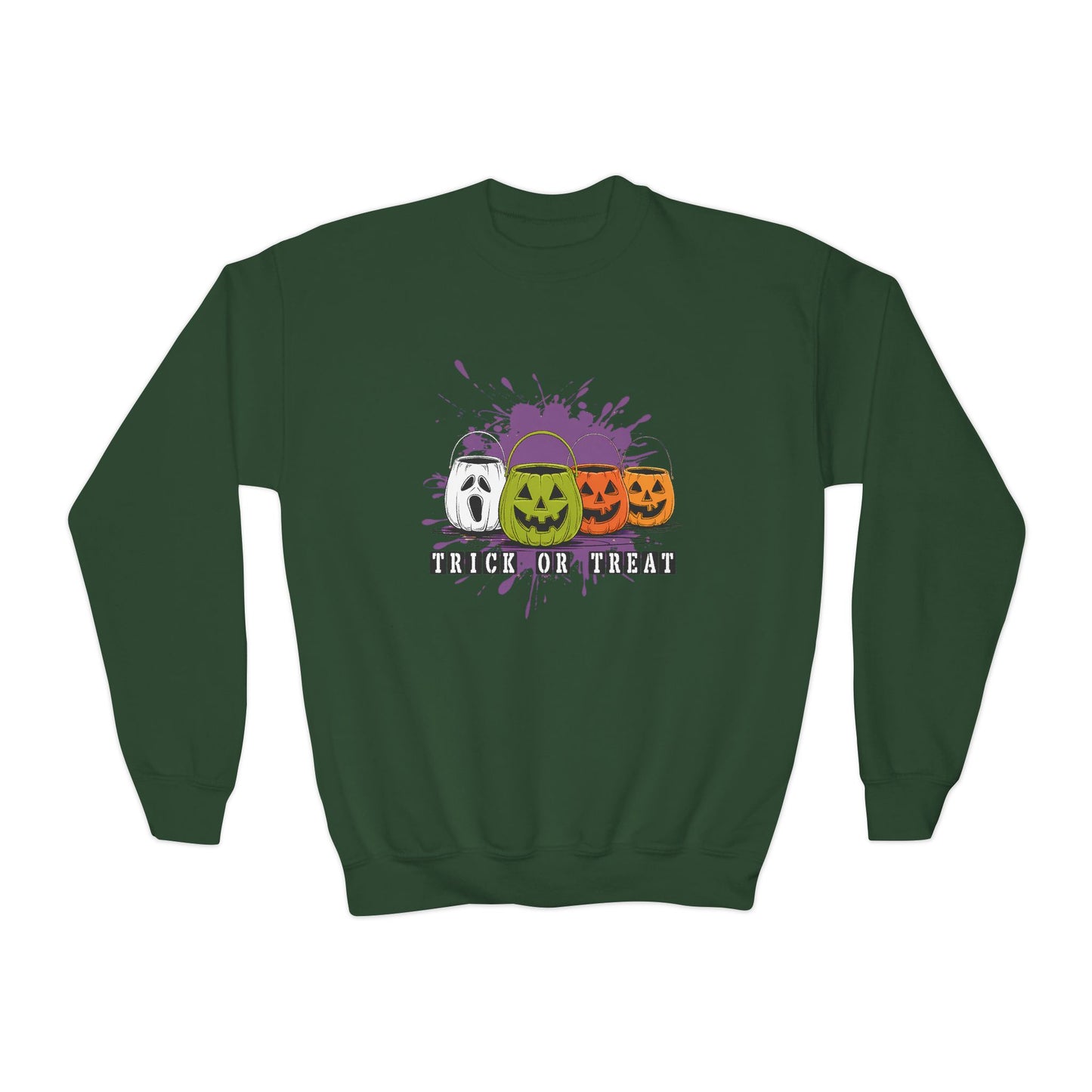 Halloween Pumpkin Trick or Treat Youth Crewneck Sweatshirt