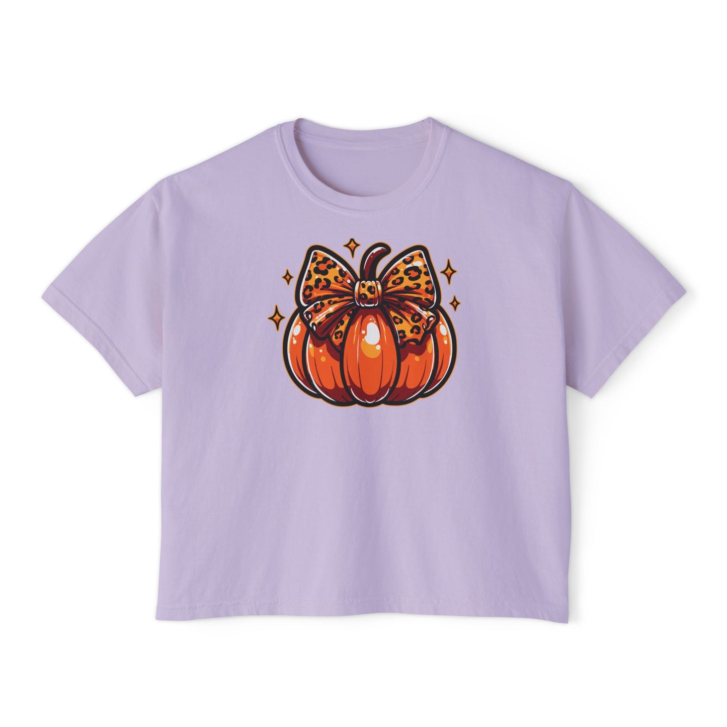 Leopard Pumpkin Bow Boxy Tee