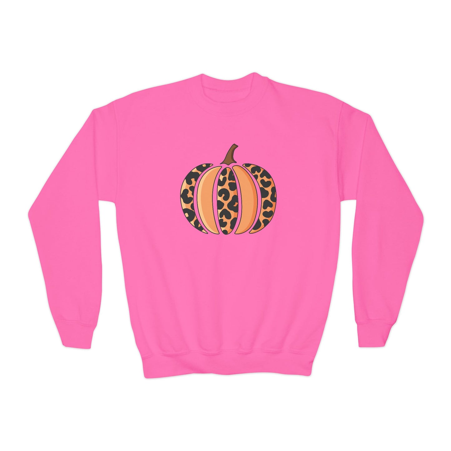Leopard Print Pumpkin Youth Crewneck Sweatshirt