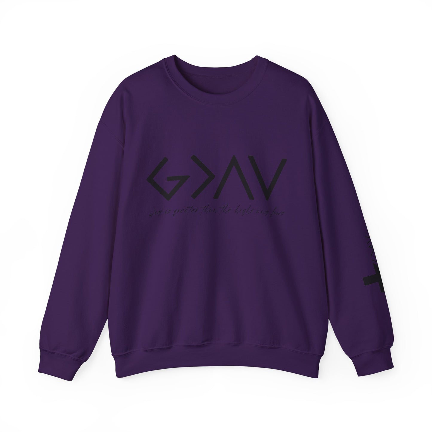 God is Greater with Cross Sleeve Crewneck Sweatshirt