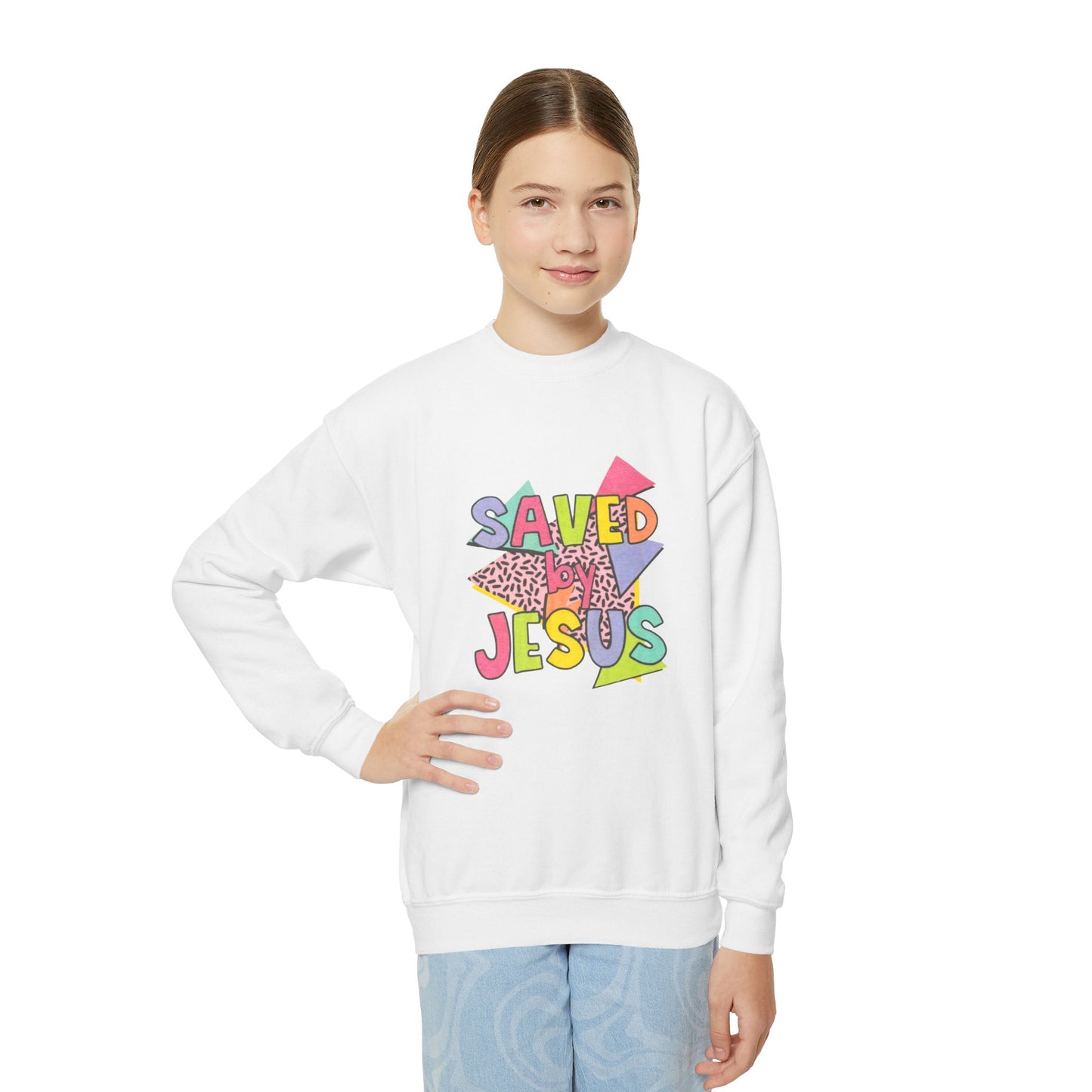 Retro Saved by Jesus Youth Crewneck Sweatshirt