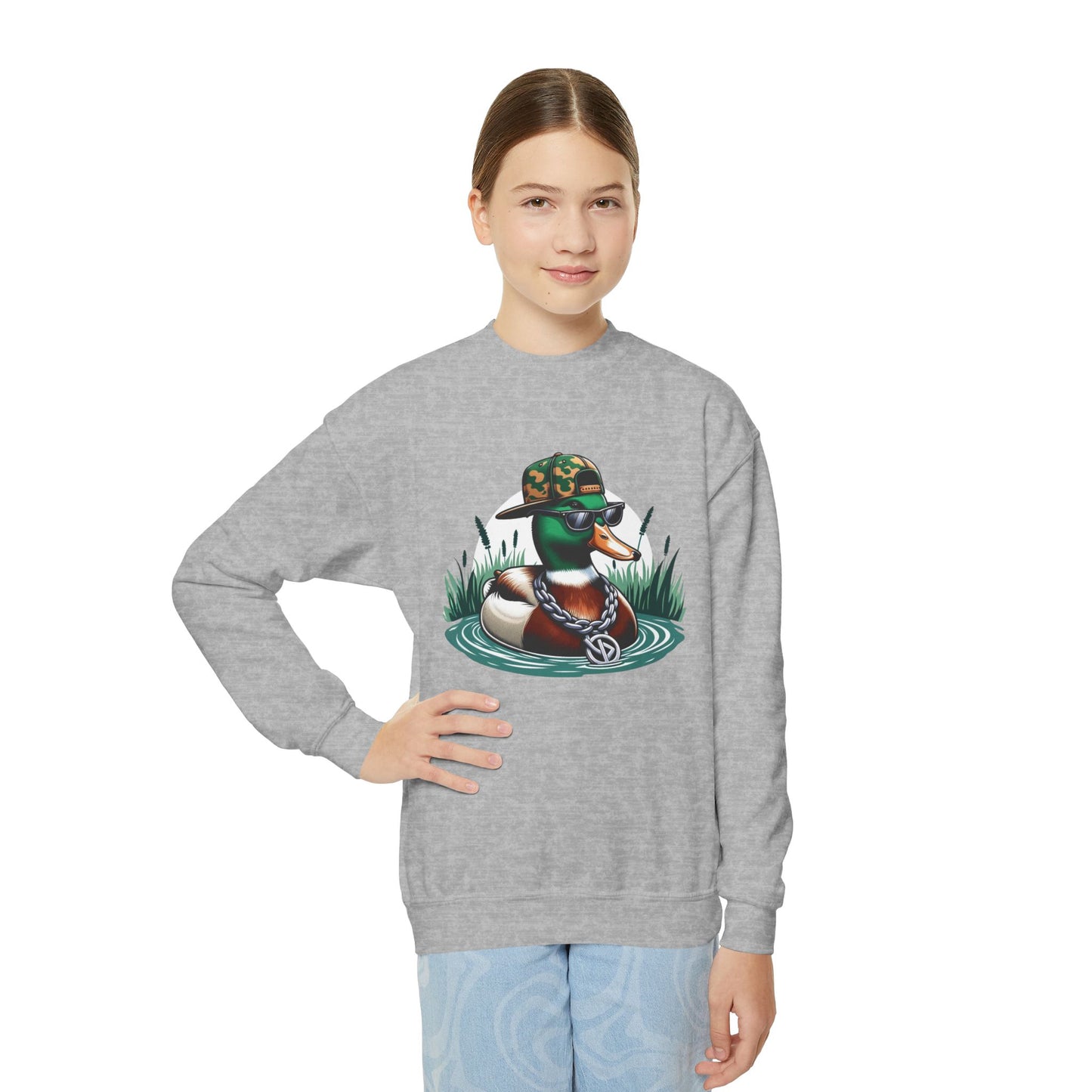 Youth Crewneck Sweatshirt with Quirky Duck Design