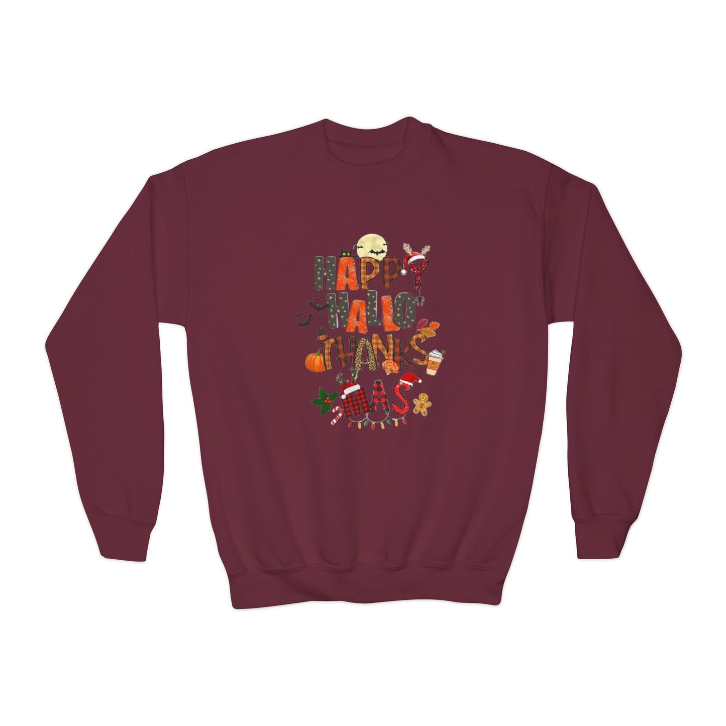 Happy hallothanksmas youth Sweatshirt
