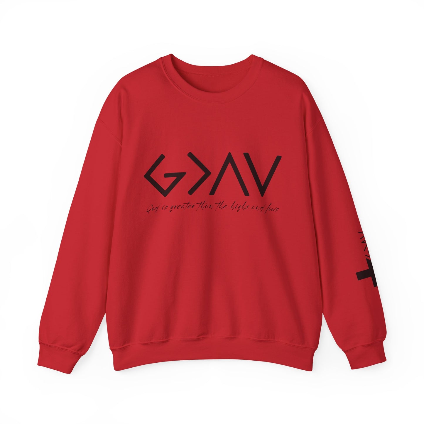God is Greater with Cross Sleeve Crewneck Sweatshirt