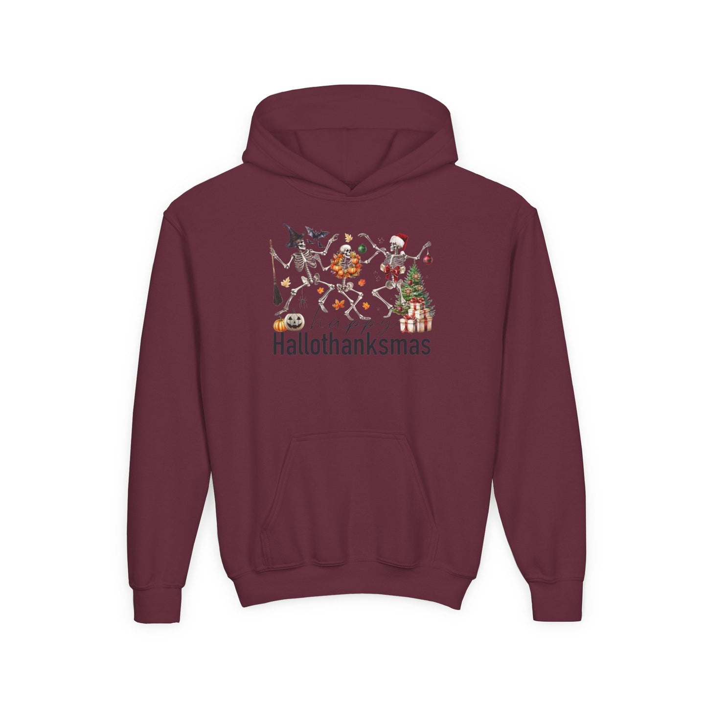 Happy Hallothanksmas Skeleton Youth Hoodie