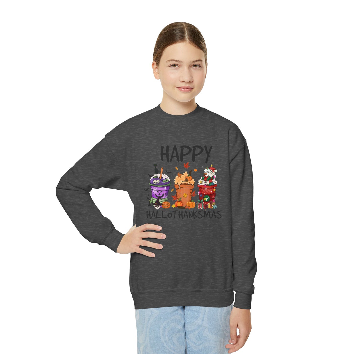 Happy Hallothanksmas Youth Crewneck Sweatshirt