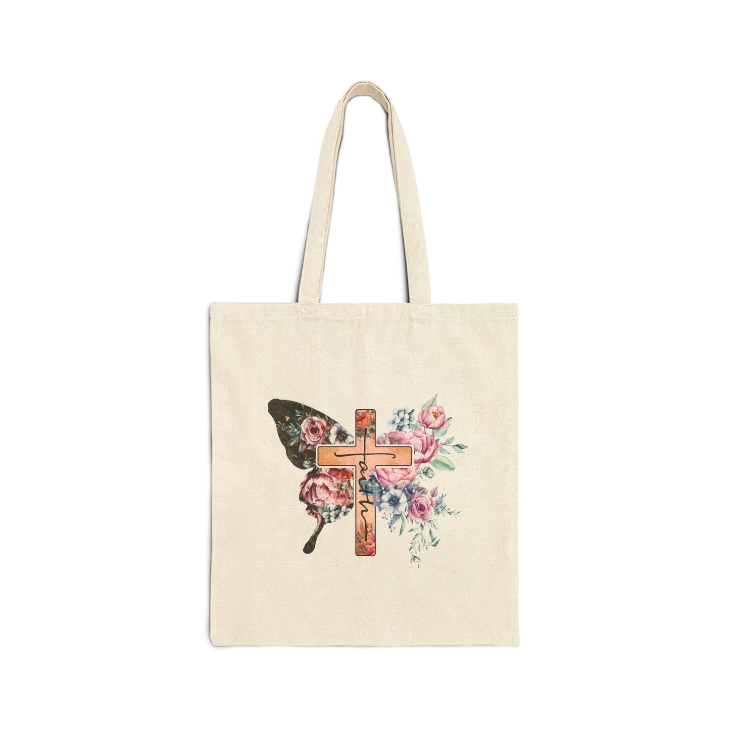 Floral Cross Cotton Canvas Tote Bag
