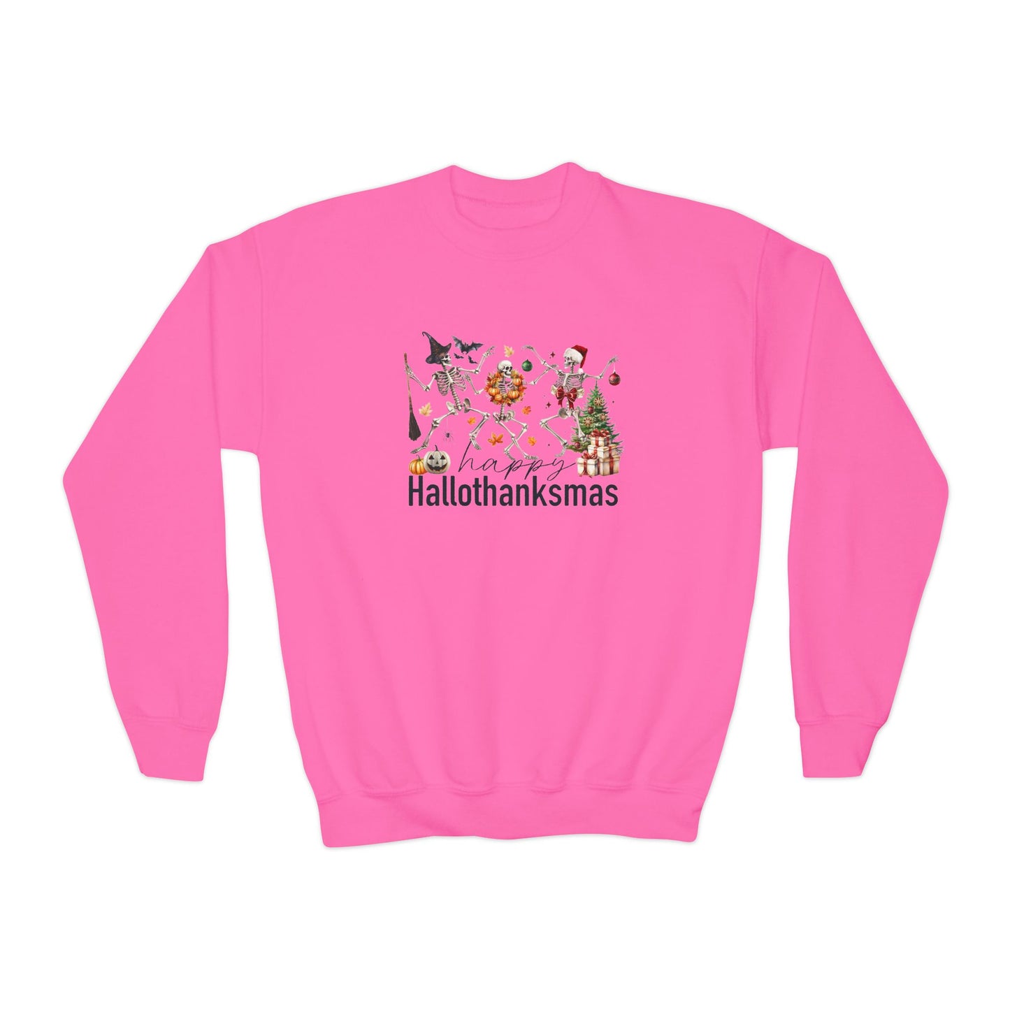 Happy Hallothanksmas Skeleton Youth Crewneck Sweatshirt