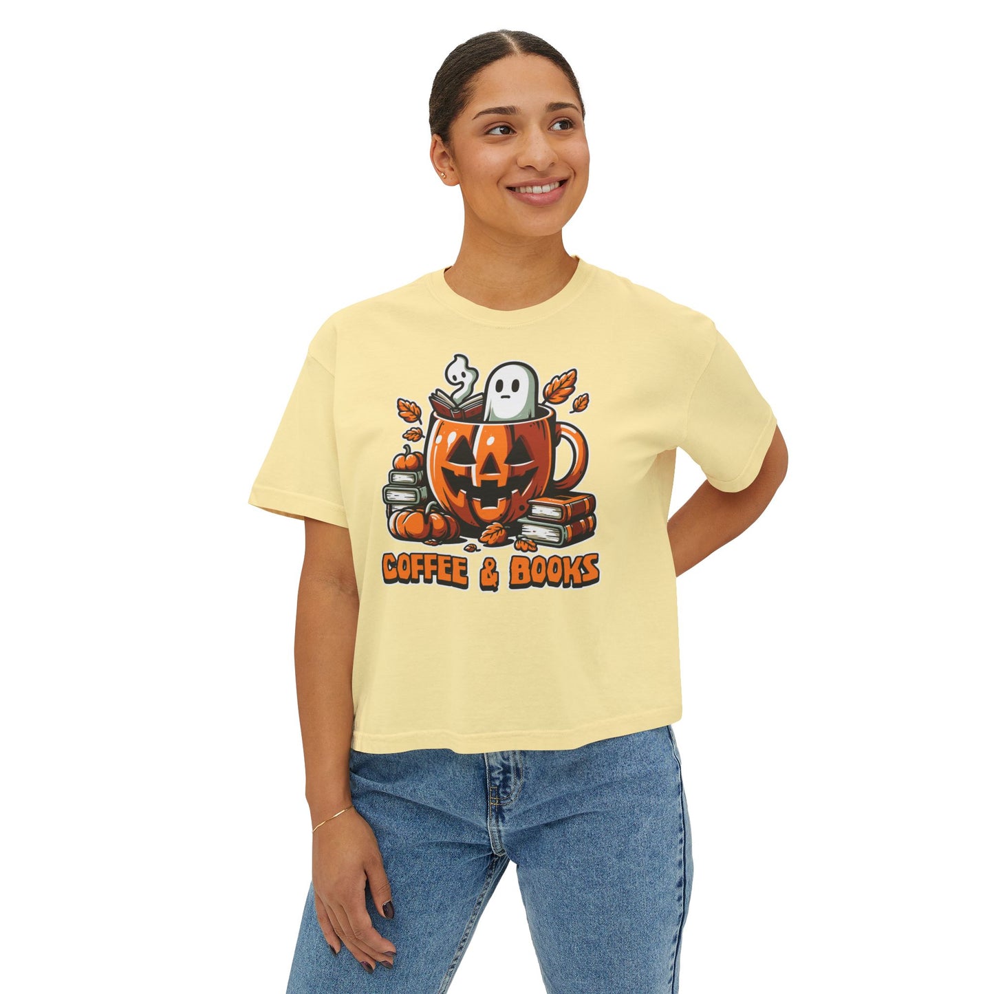 Halloween Coffee & Books Women's Boxy Tee
