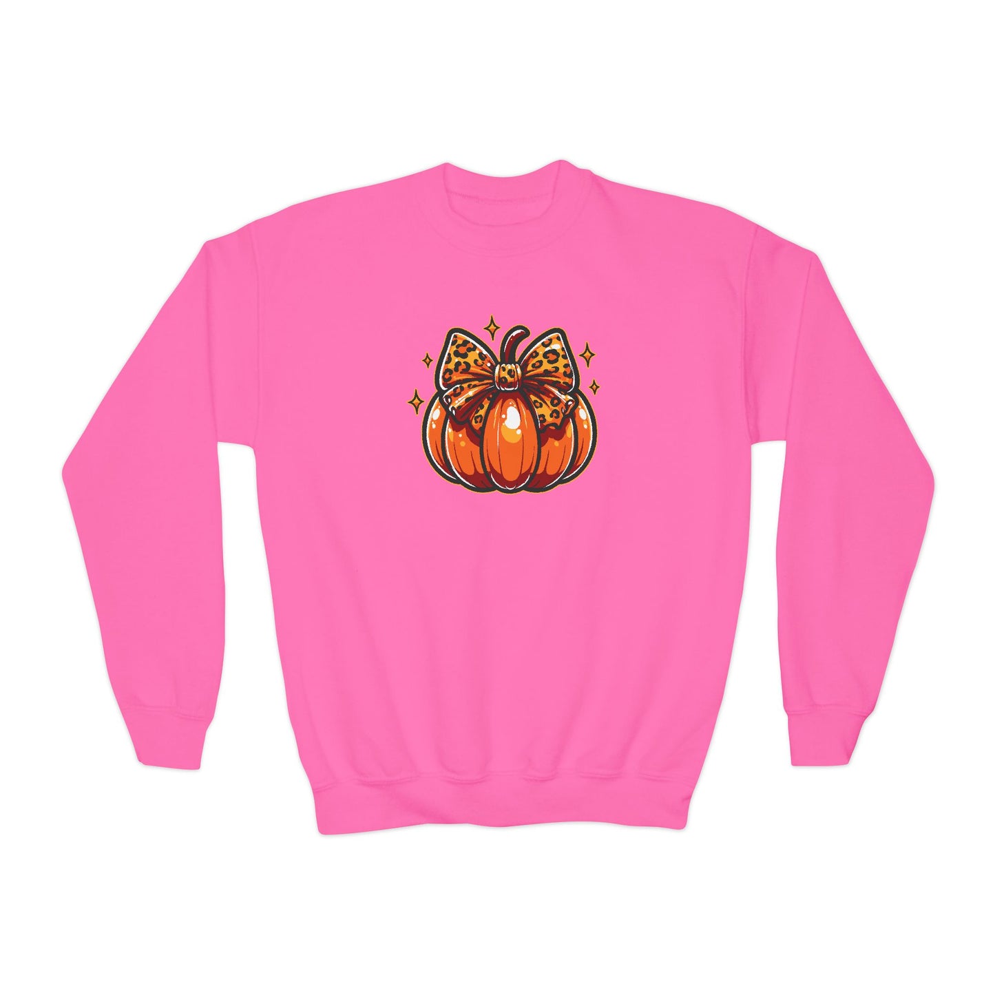 Leopard Pumpkin Bow Youth Crewneck Sweatshirt