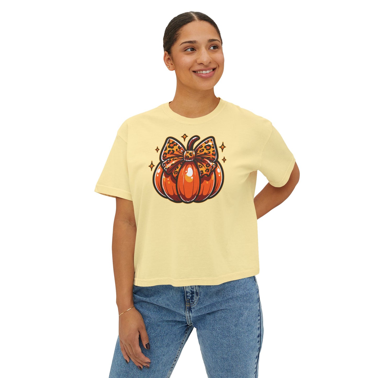 Leopard Pumpkin Bow Boxy Tee