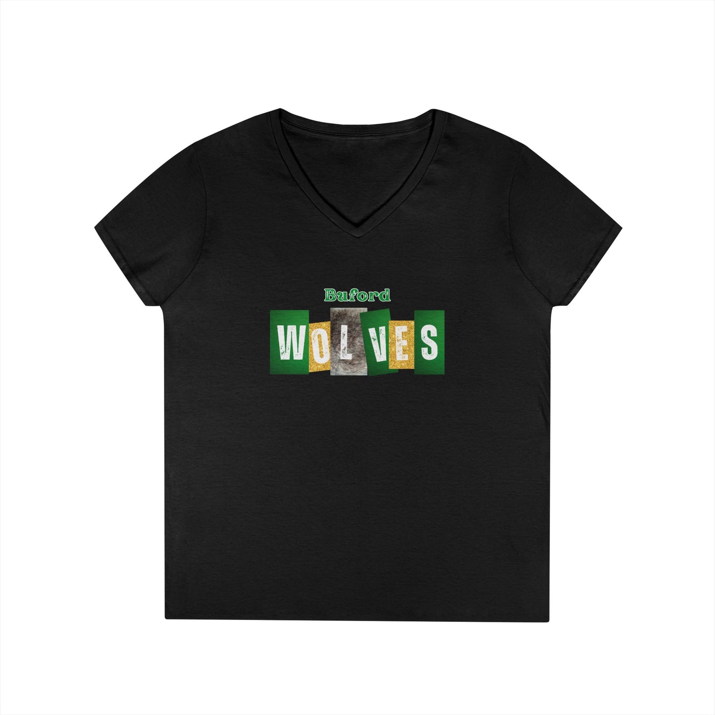 Buford Wolves Block Letters V-Neck T-Shirt