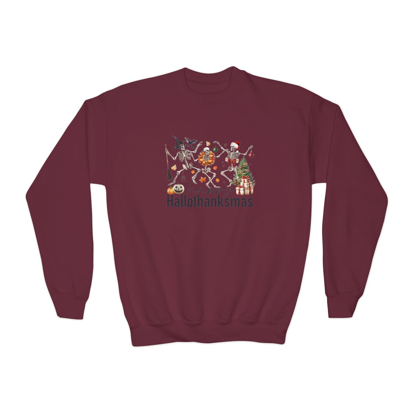 Happy Hallothanksmas Skeleton Youth Crewneck Sweatshirt