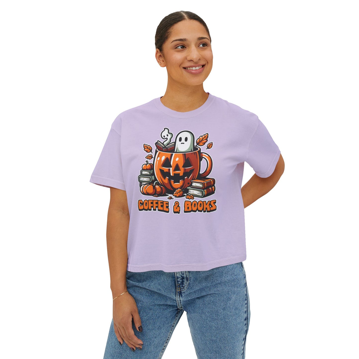 Halloween Coffee & Books Women's Boxy Tee