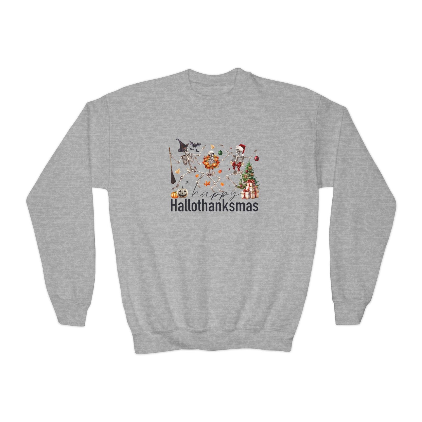 Happy Hallothanksmas Skeleton Youth Crewneck Sweatshirt