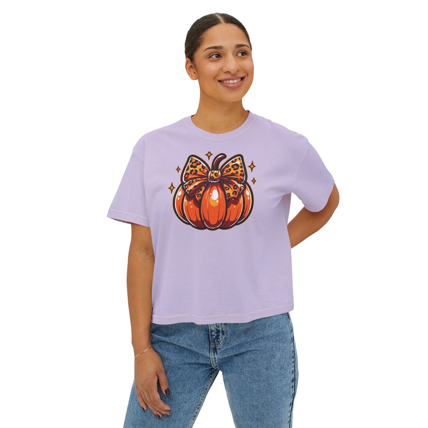 Leopard Pumpkin Bow Boxy Tee