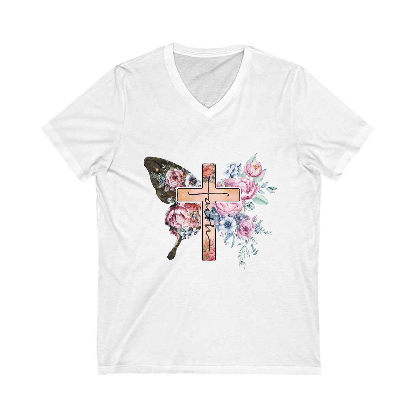 Floral Cross V-Neck Tee