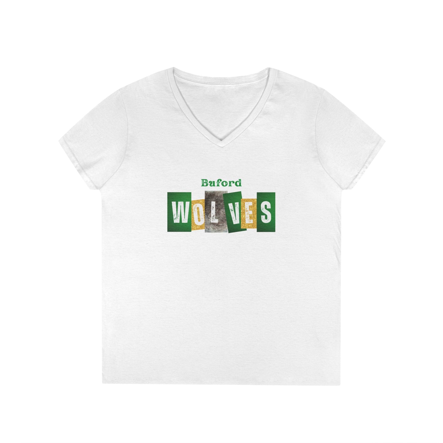 Buford Wolves Block Letters V-Neck T-Shirt