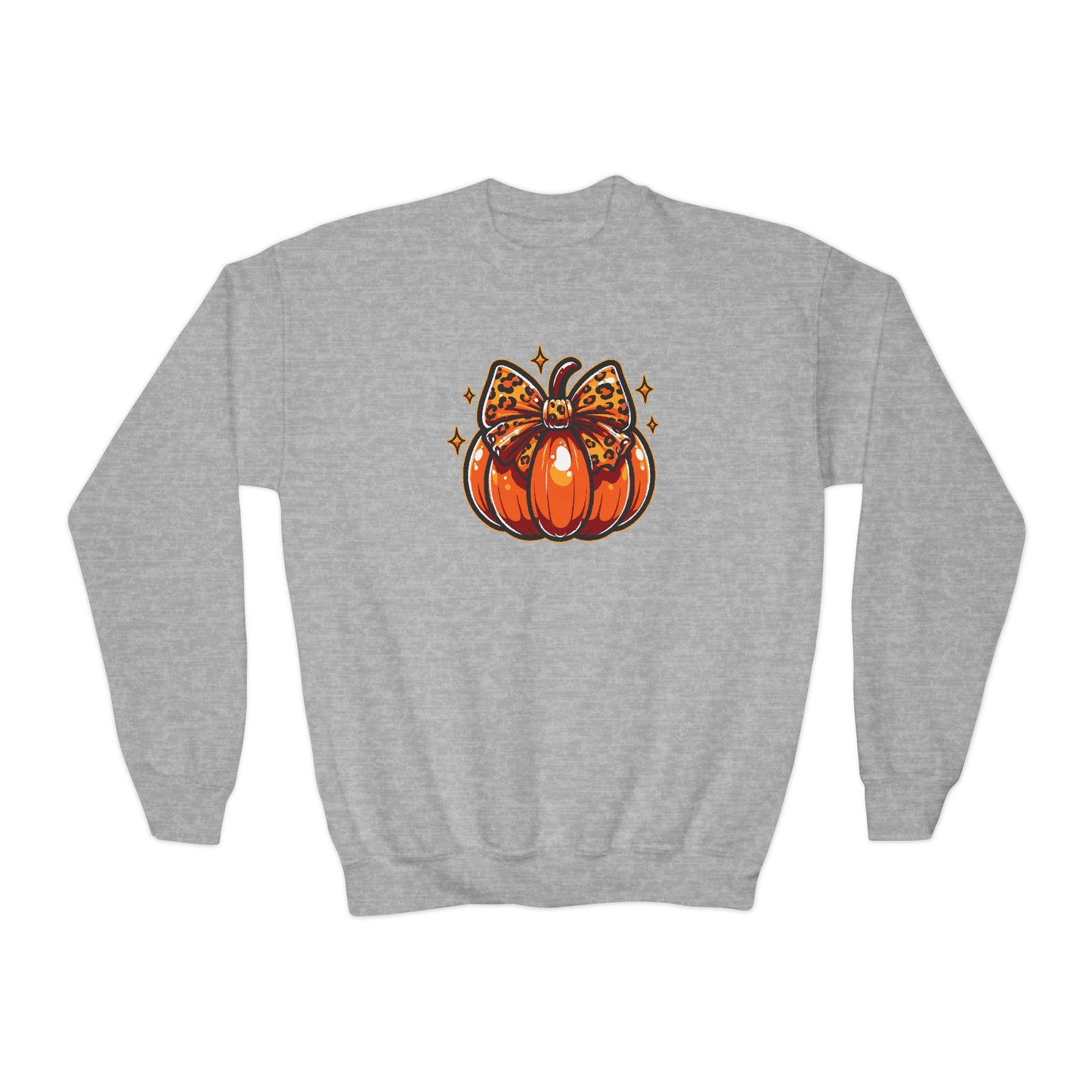 Leopard Pumpkin Bow Youth Crewneck Sweatshirt