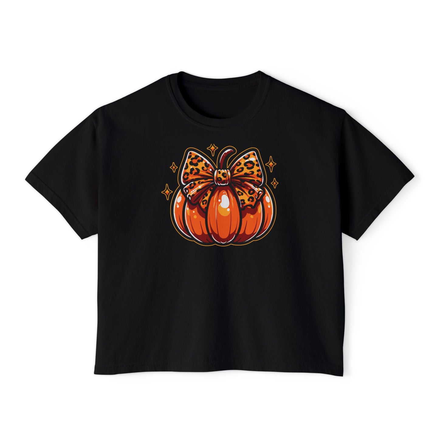 Leopard Pumpkin Bow Boxy Tee