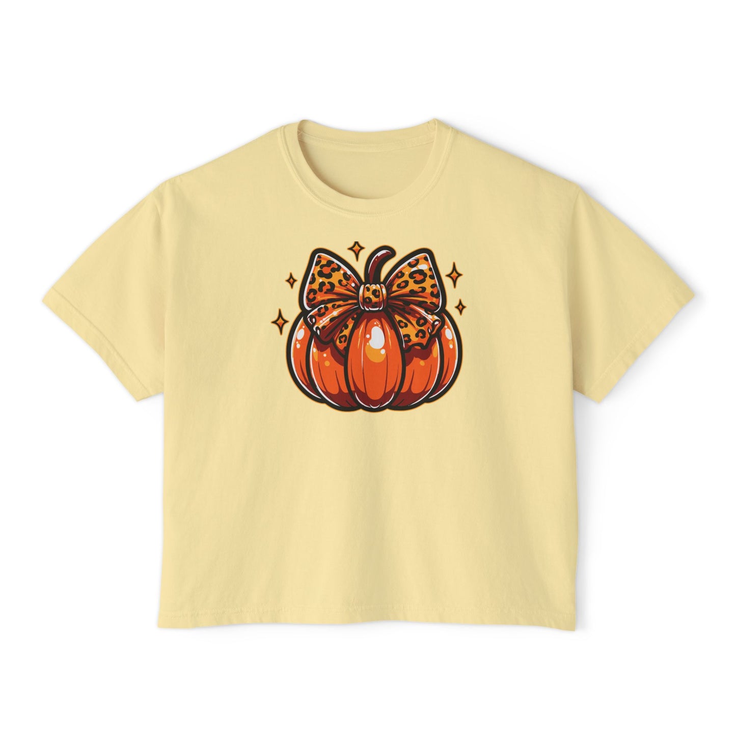 Leopard Pumpkin Bow Boxy Tee