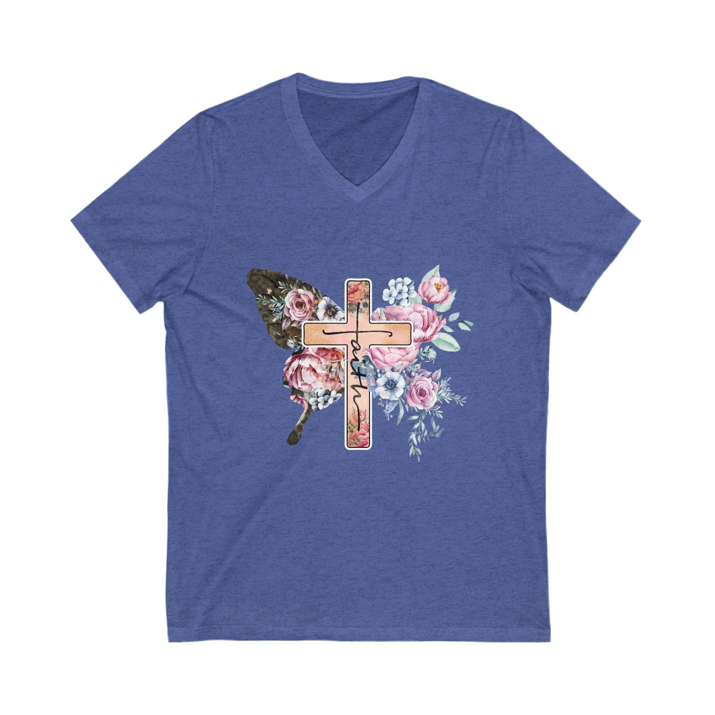 Floral Cross V-Neck Tee