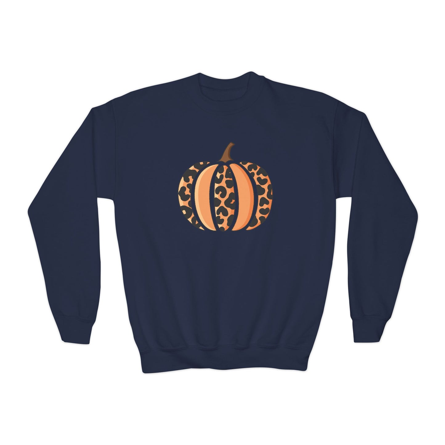 Leopard Print Pumpkin Youth Crewneck Sweatshirt
