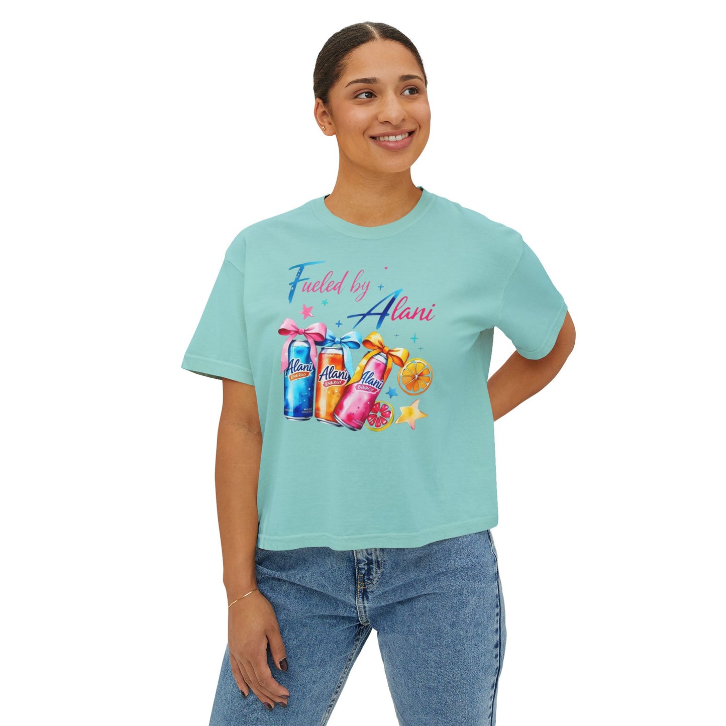 Alani Fueled Women's Boxy Tee, Summer Vibes Shirt, Casual Everyday Tee, Workout Top, Gift for Fitness Lovers, Fun Crew Tee