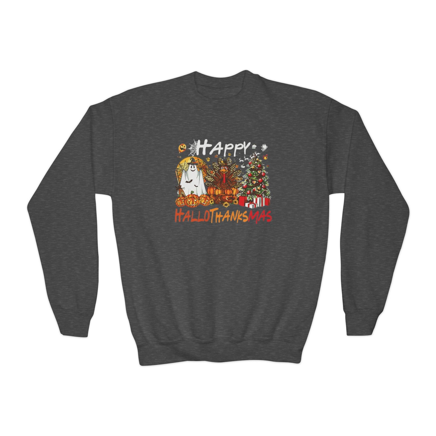 Happy Hallothanksmas Characters Youth Crewneck Sweatshirt