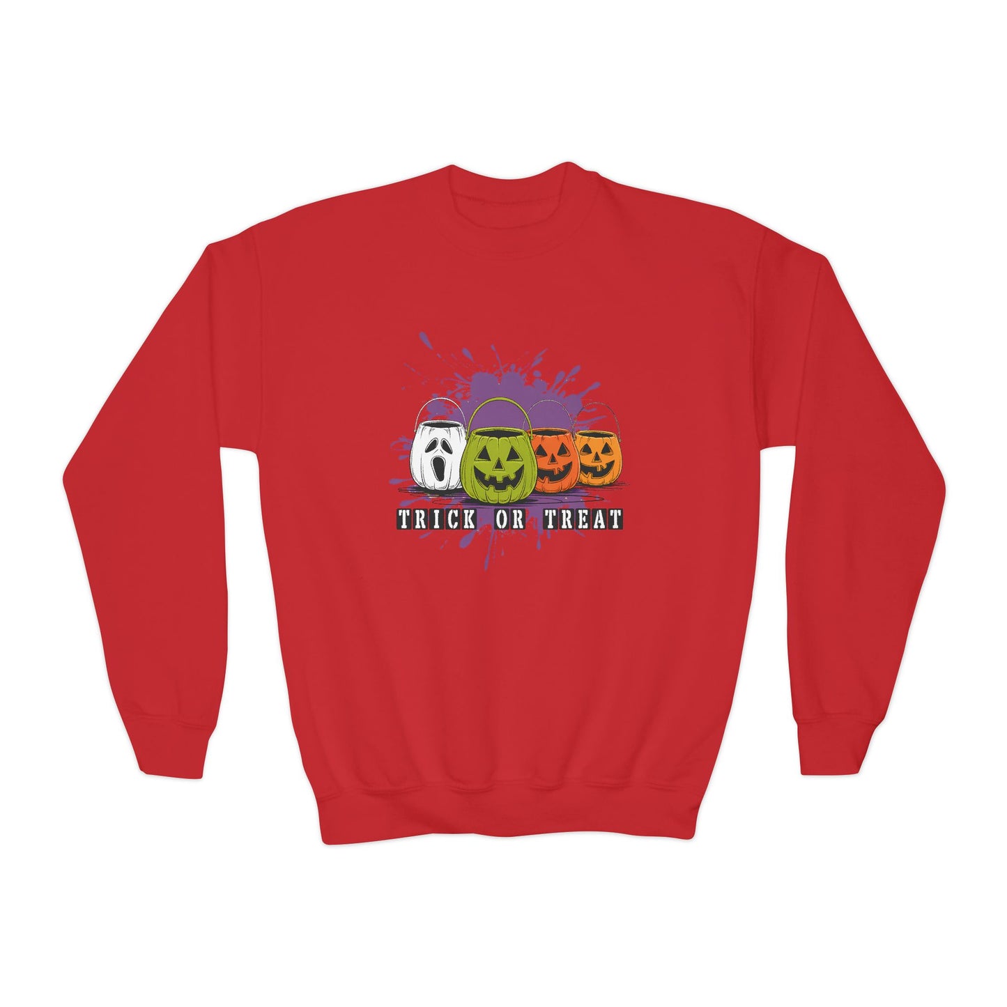 Halloween Pumpkin Trick or Treat Youth Crewneck Sweatshirt