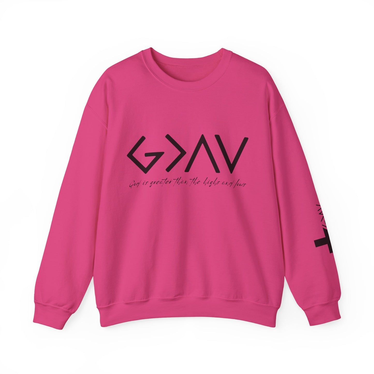 God is Greater with Cross Sleeve Crewneck Sweatshirt