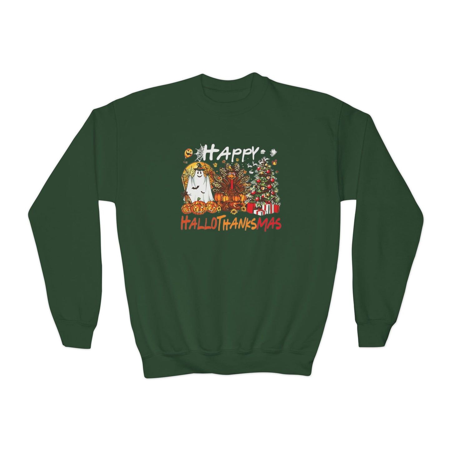 Happy Hallothanksmas Characters Youth Crewneck Sweatshirt