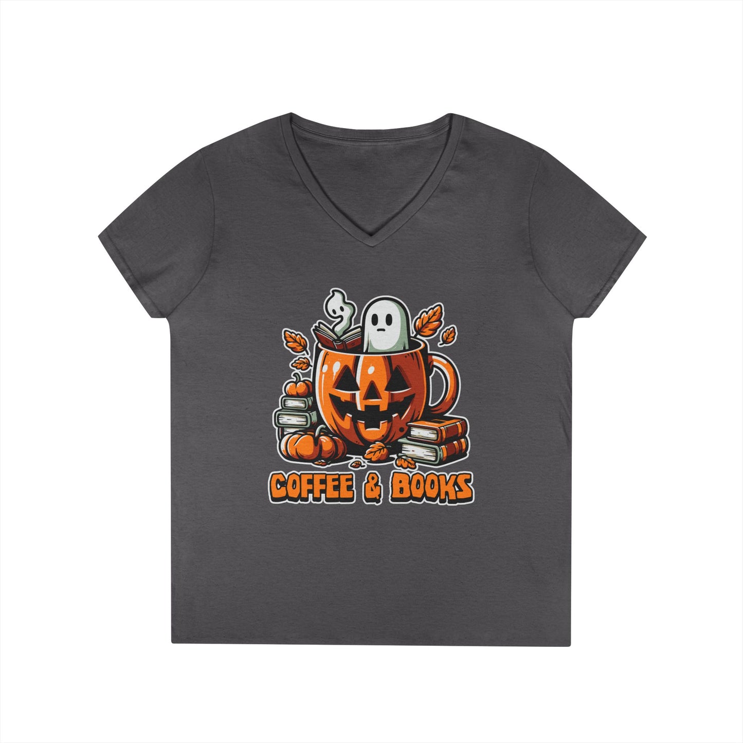 Halloween Coffee & Books Ladies' V-Neck T-Shirt