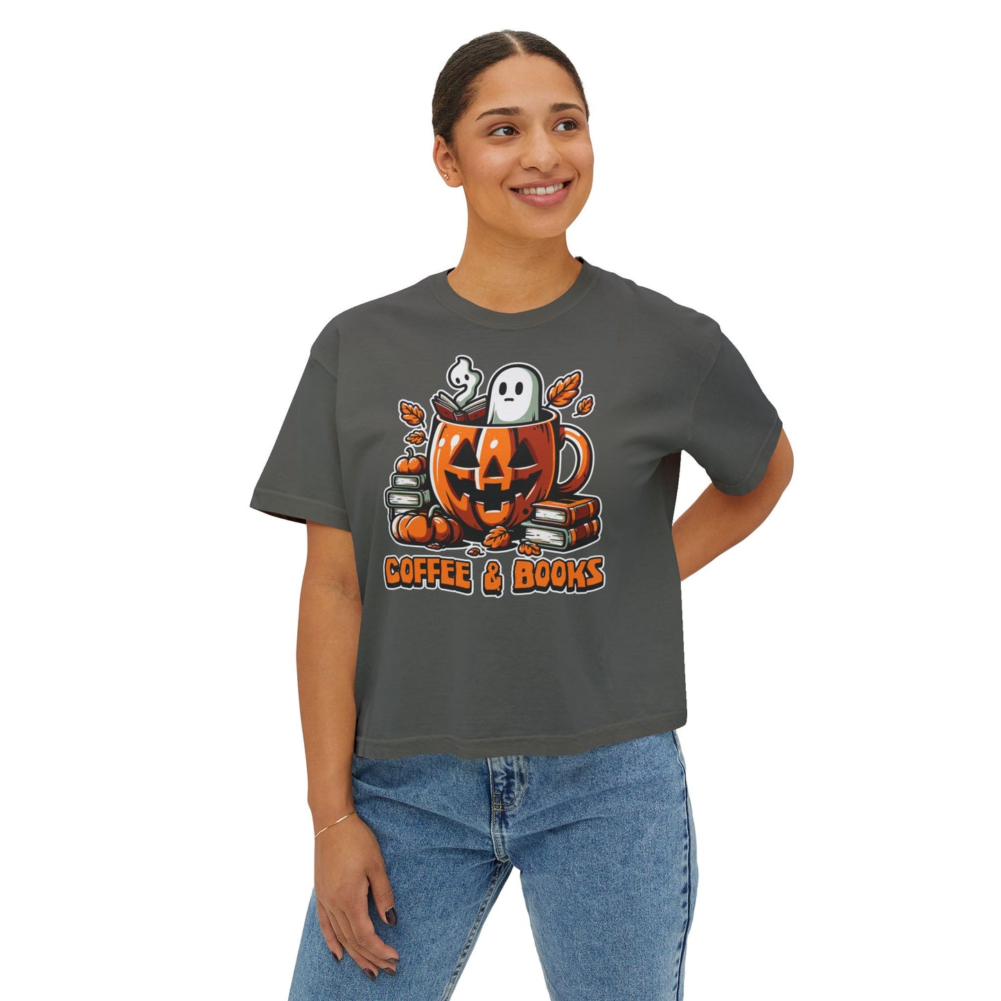 Halloween Coffee & Books Women's Boxy Tee