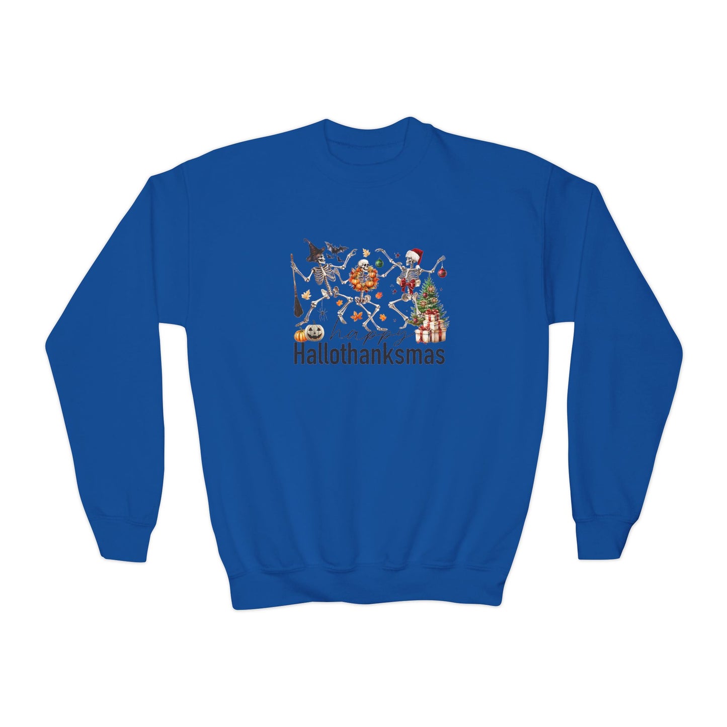 Happy Hallothanksmas Skeleton Youth Crewneck Sweatshirt