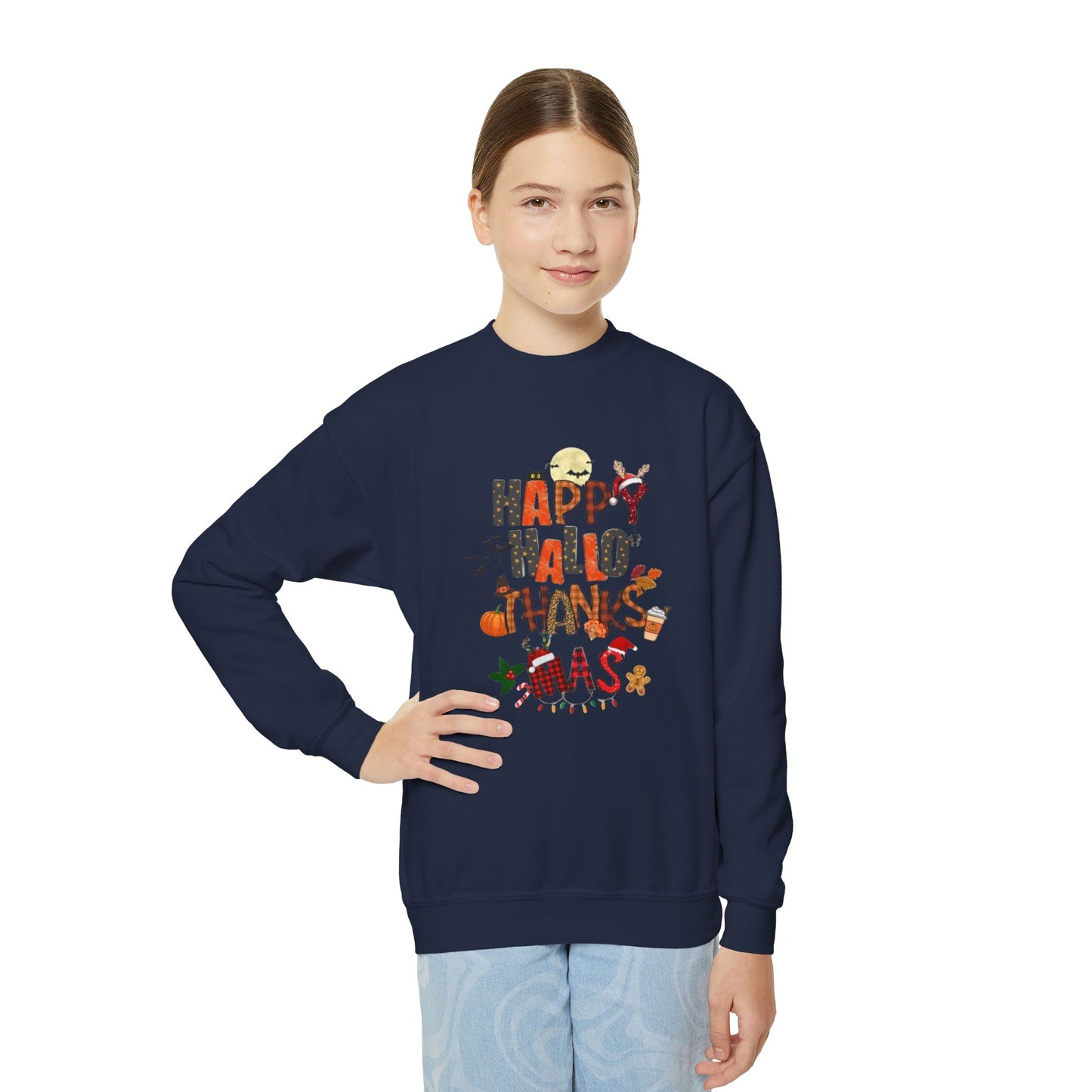 Happy hallothanksmas youth Sweatshirt