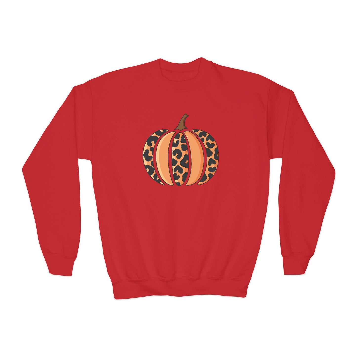 Leopard Print Pumpkin Youth Crewneck Sweatshirt
