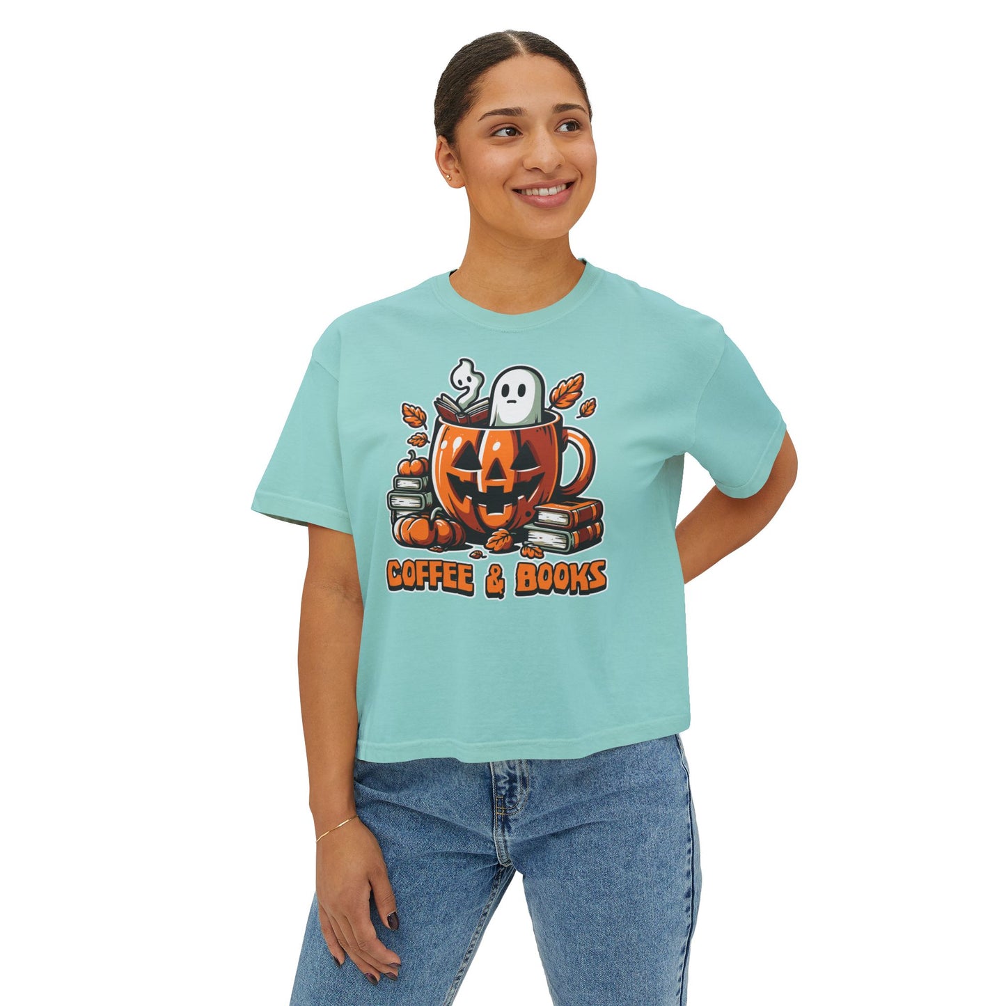 Halloween Coffee & Books Women's Boxy Tee