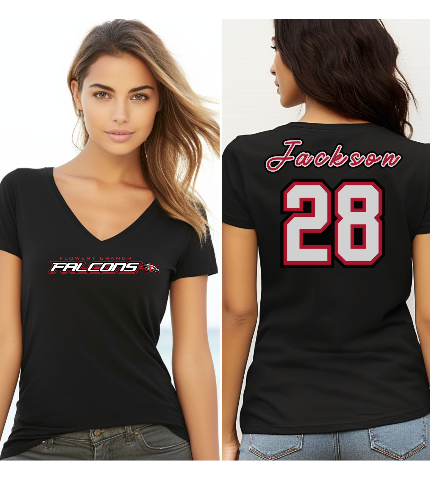 Flowery Branch Personalized Name and Number V-Neck T-Shirt