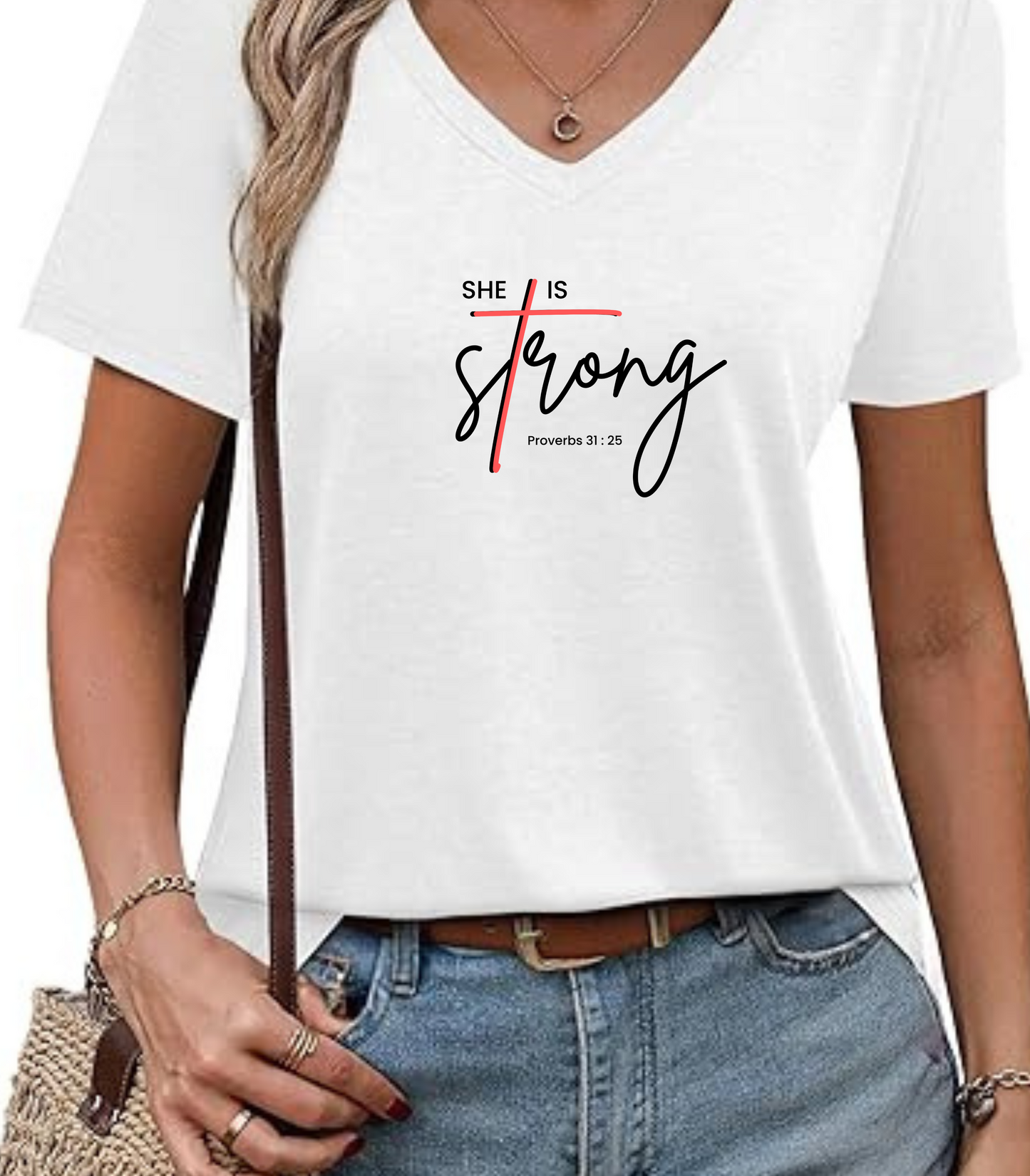 She is Strong V-Neck T-Shirt