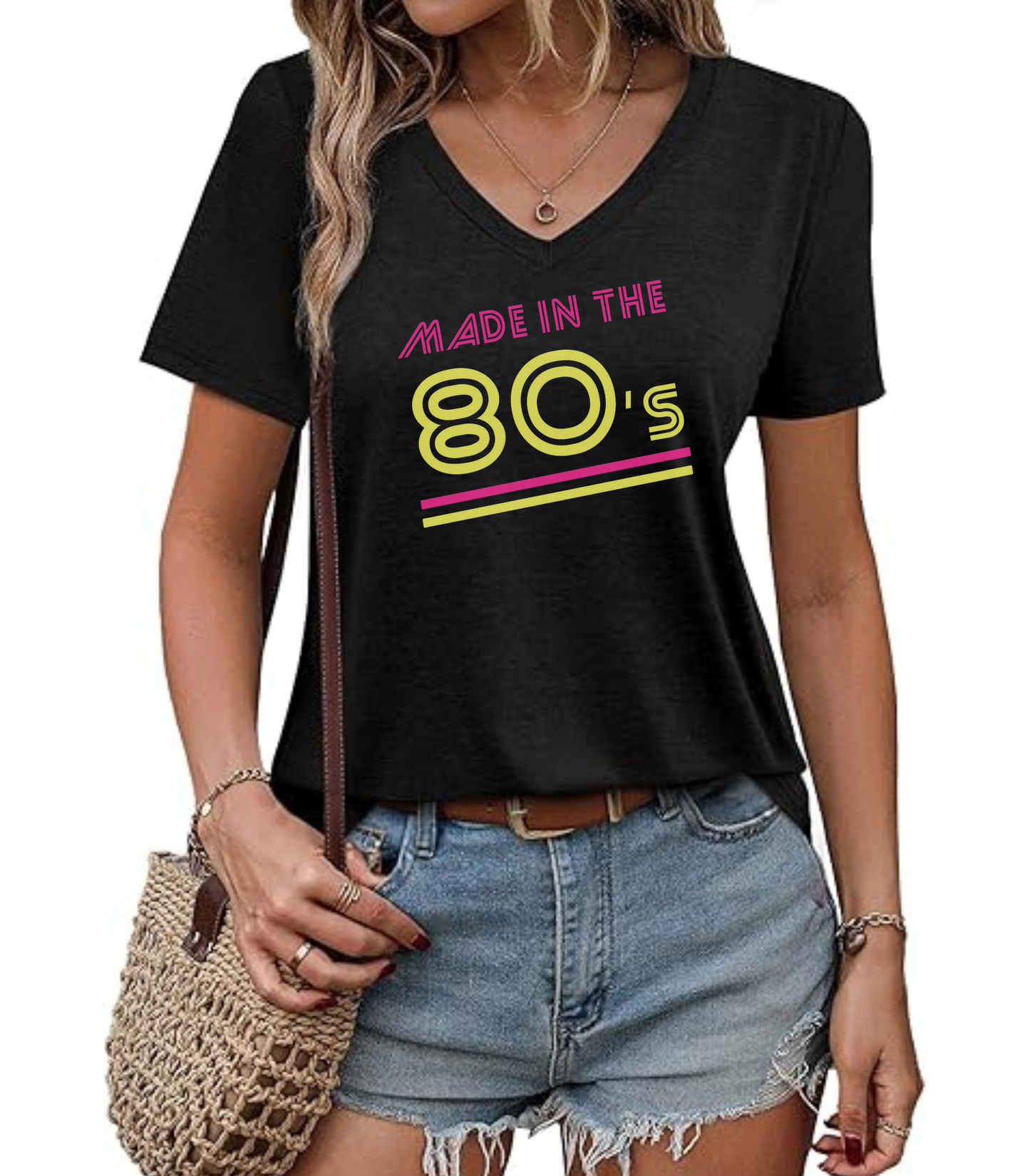 Made in the 80's Neon V-Neck T-Shirt