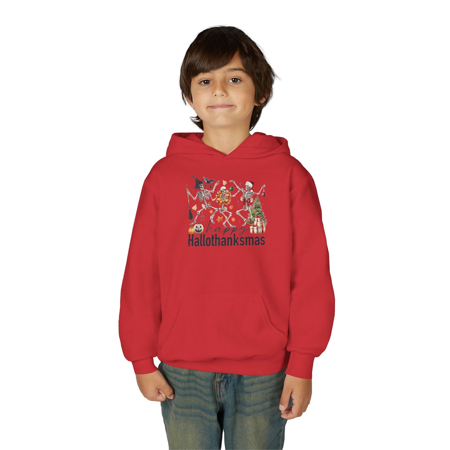 Happy Hallothanksmas Skeleton Youth Hoodie