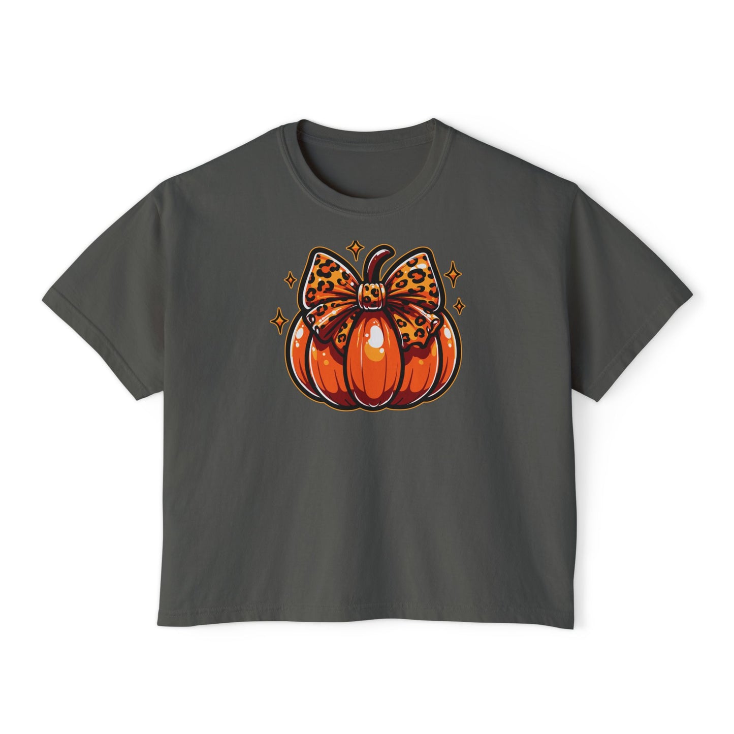 Leopard Pumpkin Bow Boxy Tee