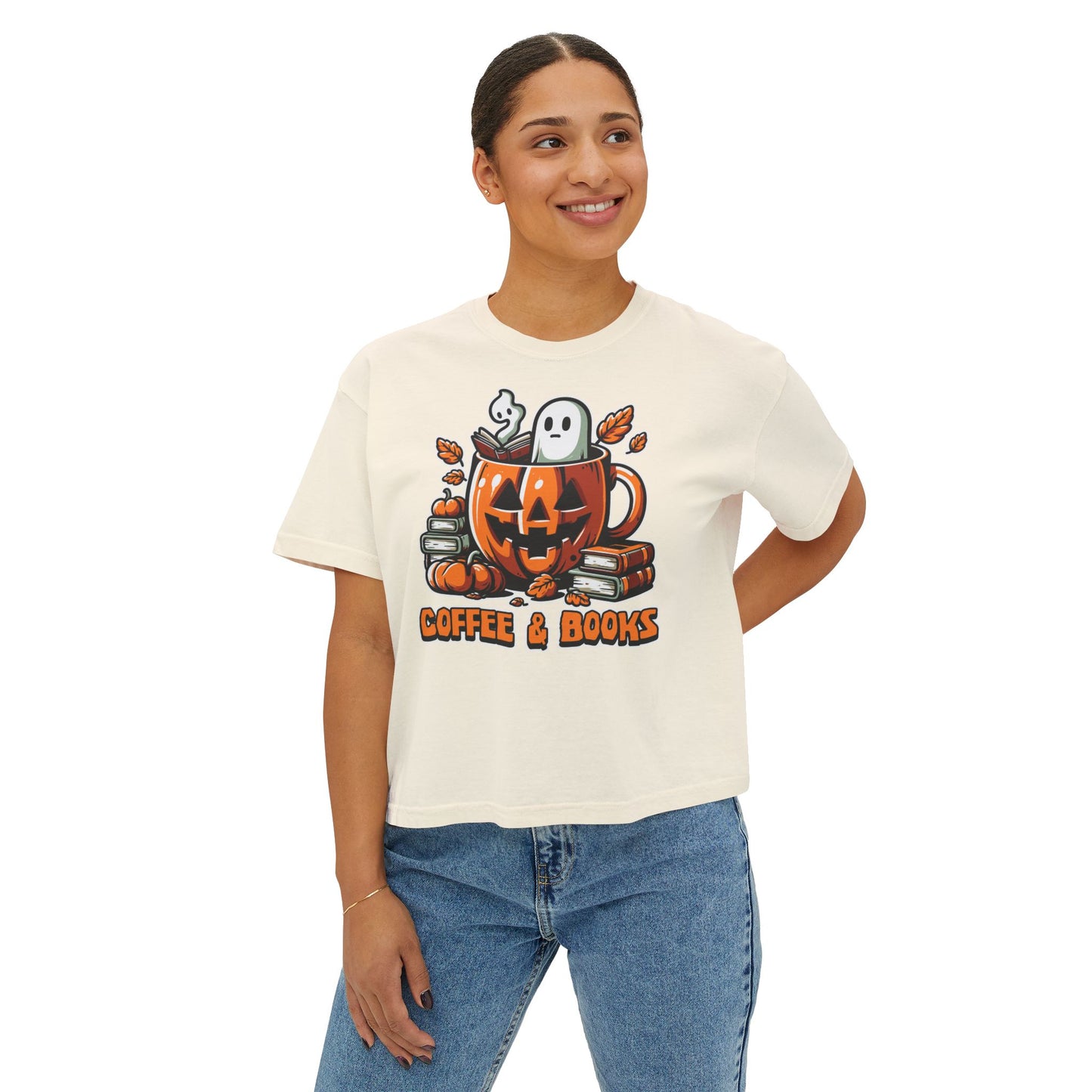 Halloween Coffee & Books Women's Boxy Tee