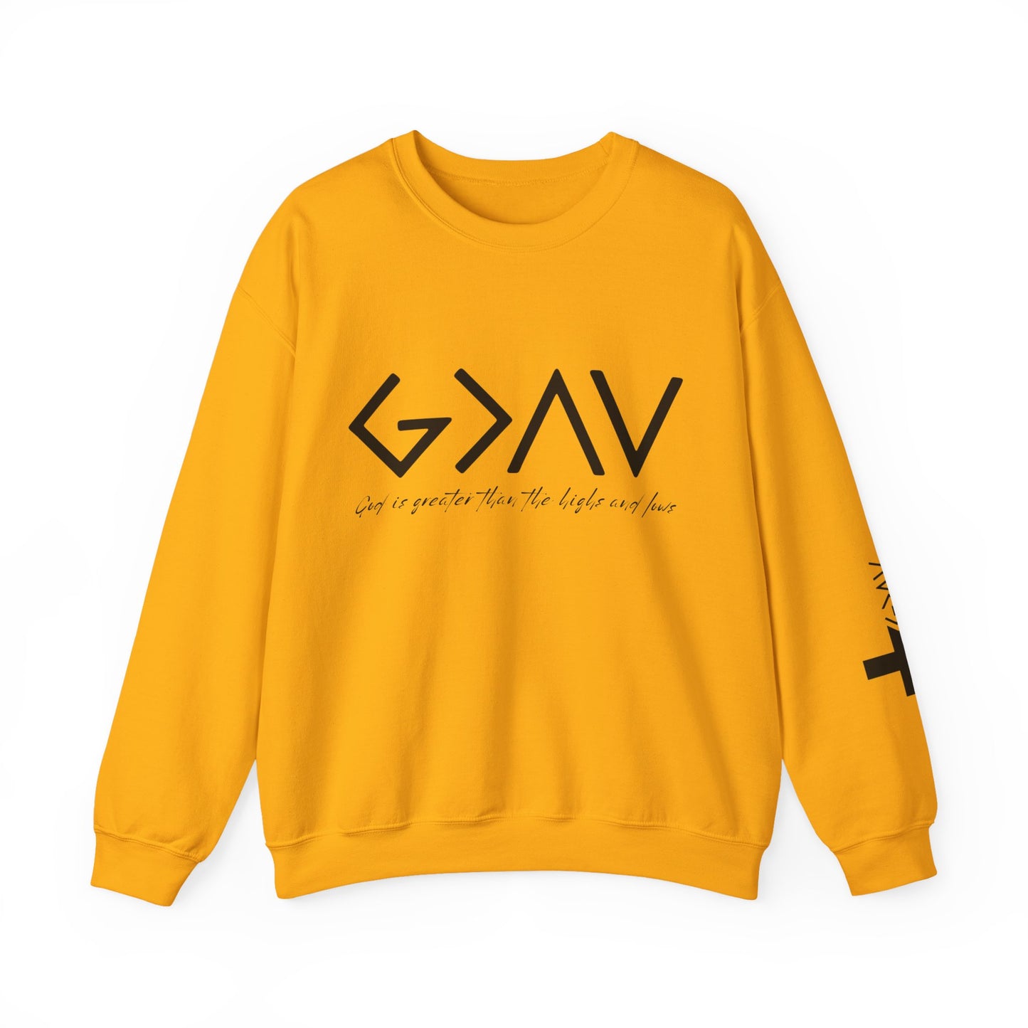 God is Greater with Cross Sleeve Crewneck Sweatshirt