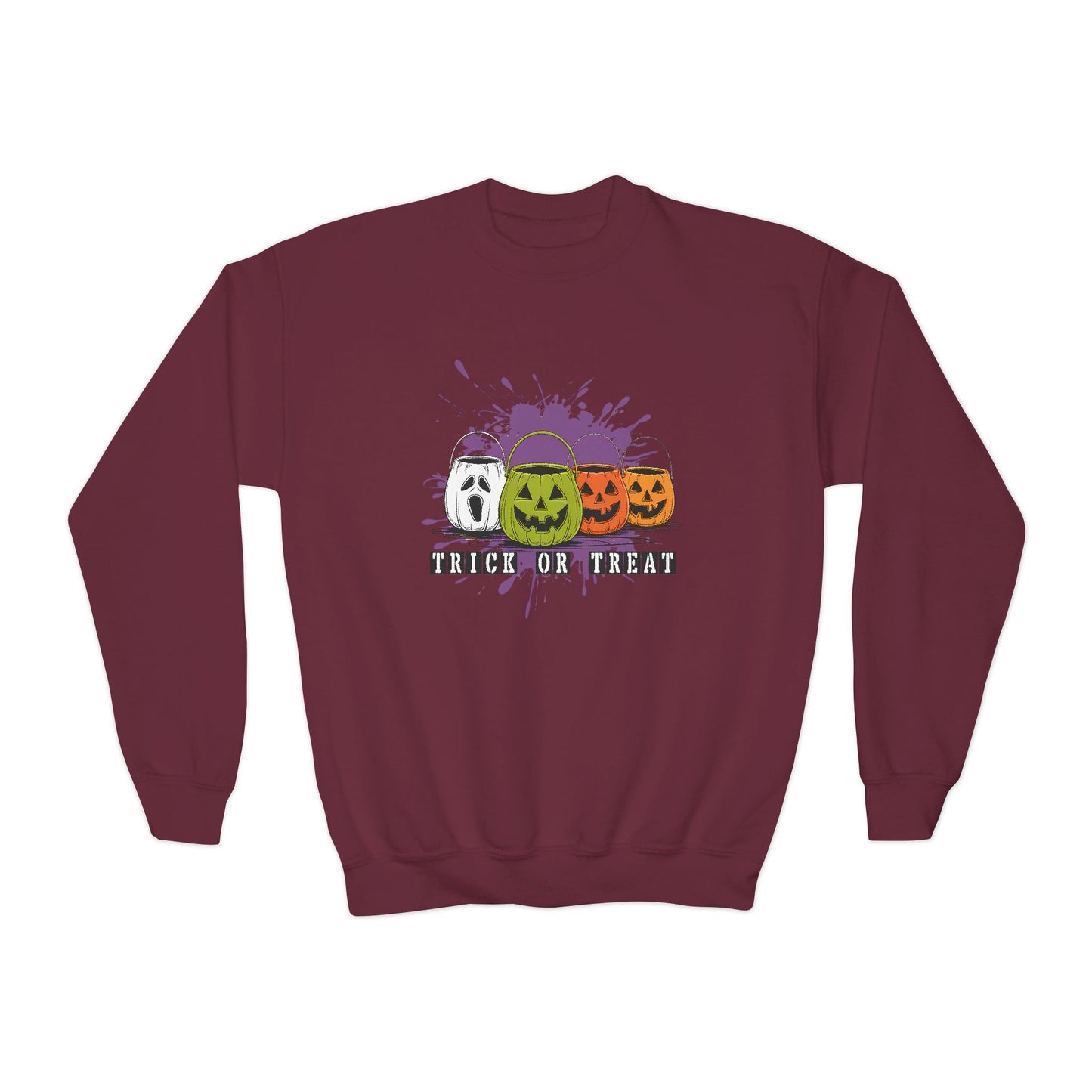 Halloween Pumpkin Trick or Treat Youth Crewneck Sweatshirt