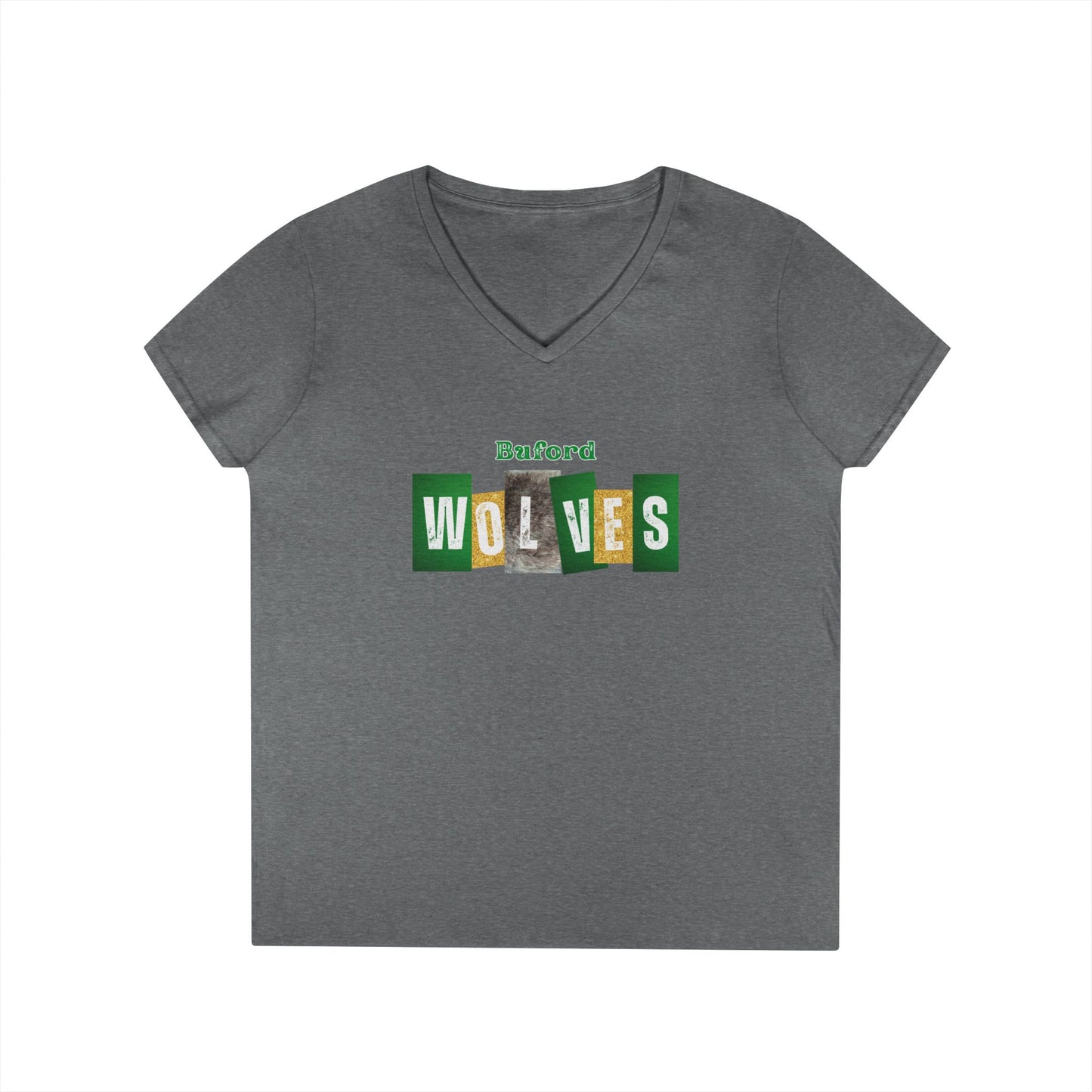 Buford Wolves Block Letters V-Neck T-Shirt
