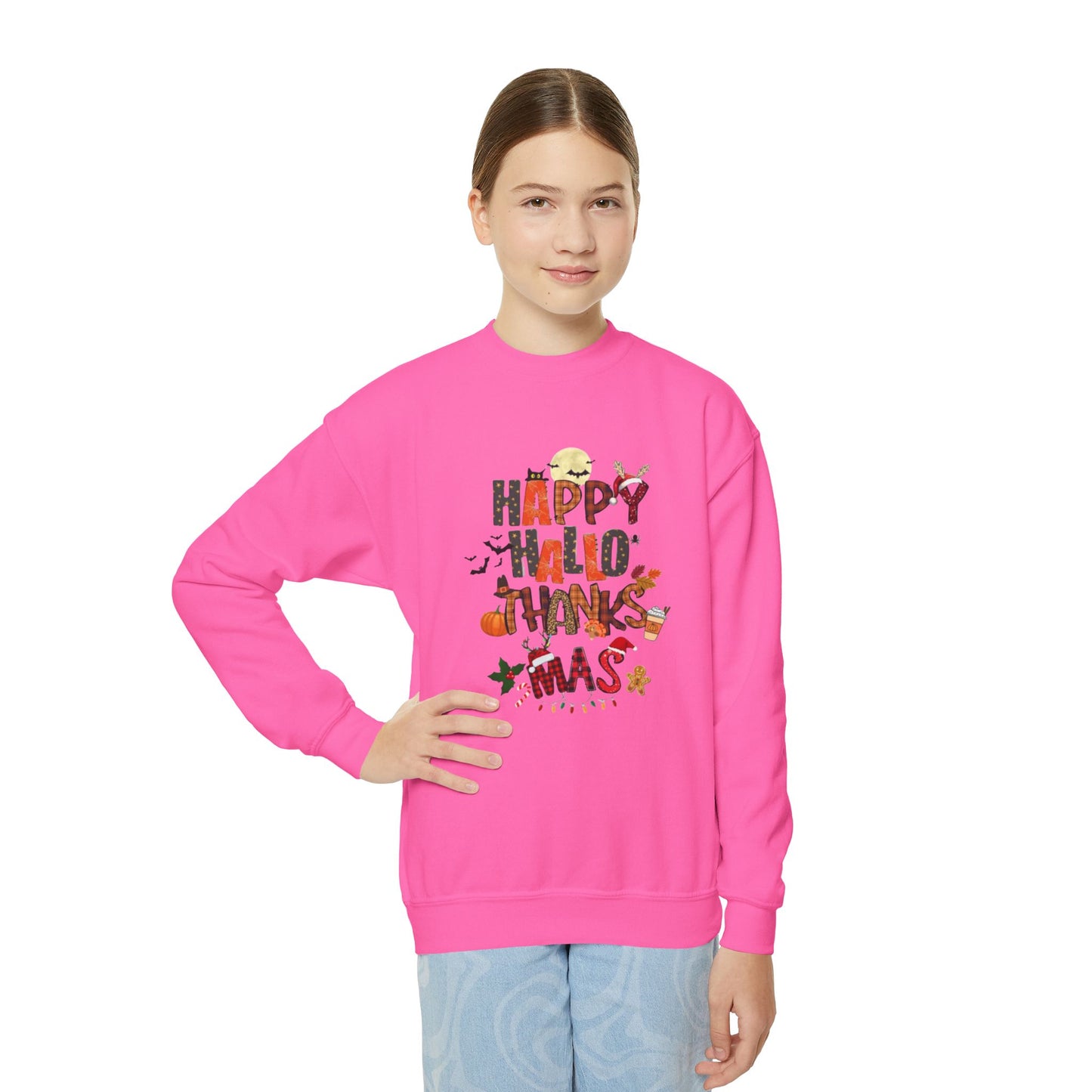 Happy hallothanksmas youth Sweatshirt