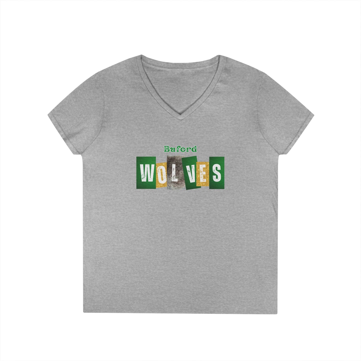 Buford Wolves Block Letters V-Neck T-Shirt