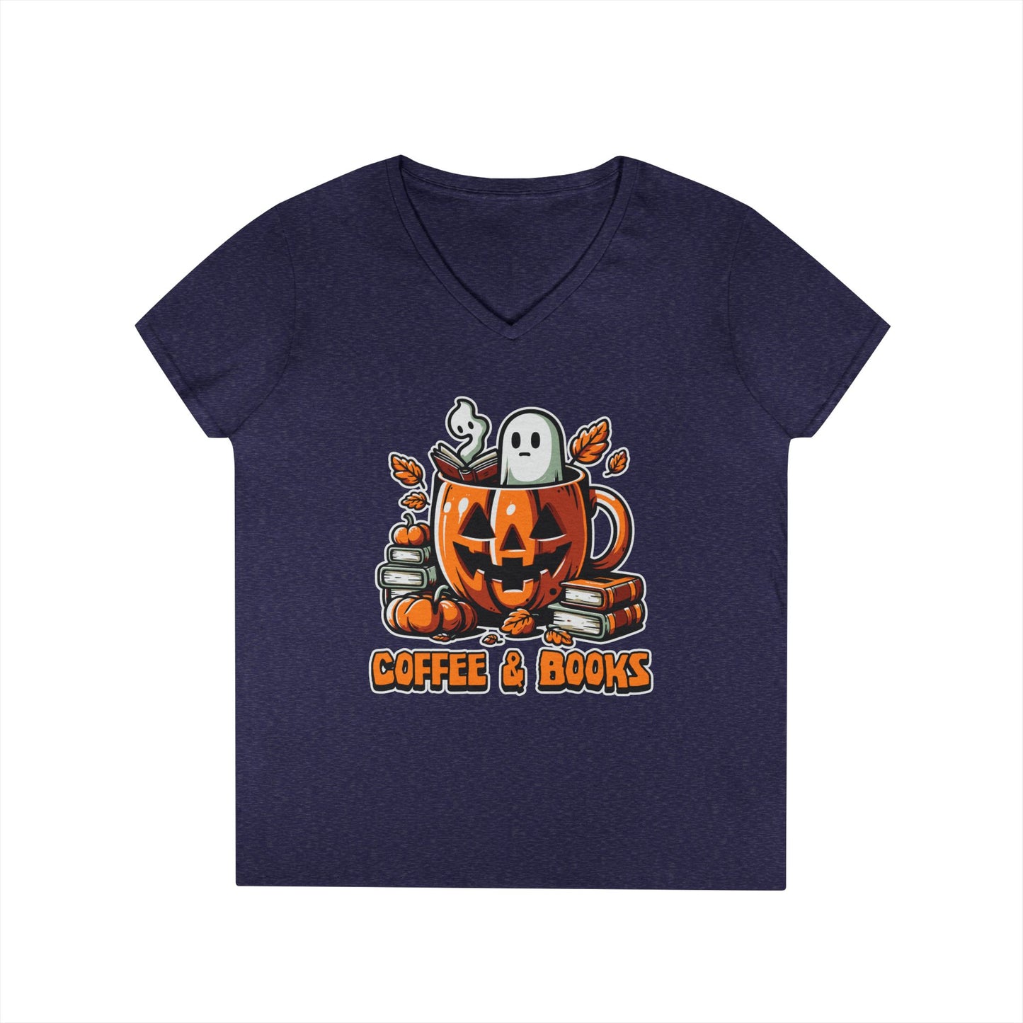 Halloween Coffee & Books Ladies' V-Neck T-Shirt
